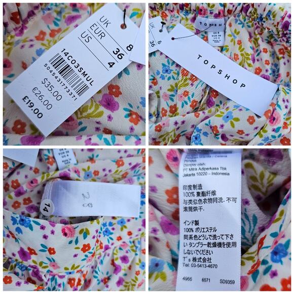 Ditzy Floral Ruffle Shorts TopShop Size 4 White Multi Rainbow Girly Flirty  NWT - Picture 5 of 8